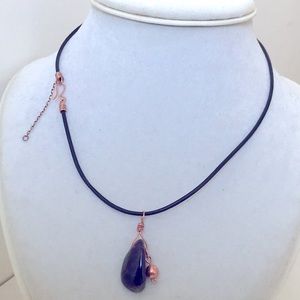 Ameythest Crystal Necklace Leather Cord Solid Copper